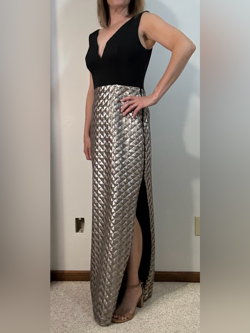 Black Halo Eve Sequin Gown / Dress, Black / Gold, Women’s 8